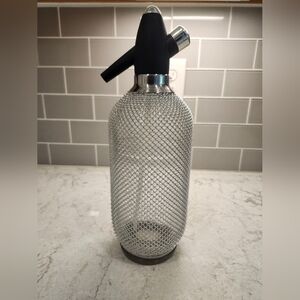 Vintage London Glass Metal Mesh Release Pump Seltzer Bottle